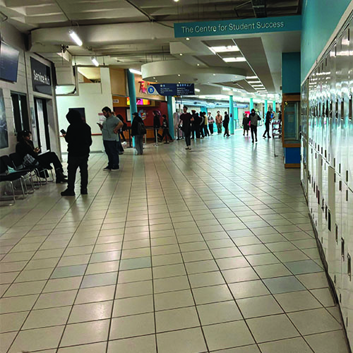 Outside of the cafeteria where the Tim Hortons was is usually a busy area but when I went there it was pretty quiet. There's always events happening here and I wanted to capture what the quieter times of it sounded like.