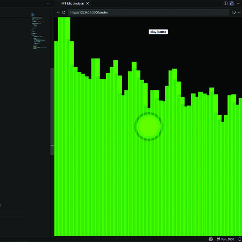 I was interested in making a ripple effect when the audio amplitude reached a certain level so I coded a green circle that appeared when the sound was loud enough.