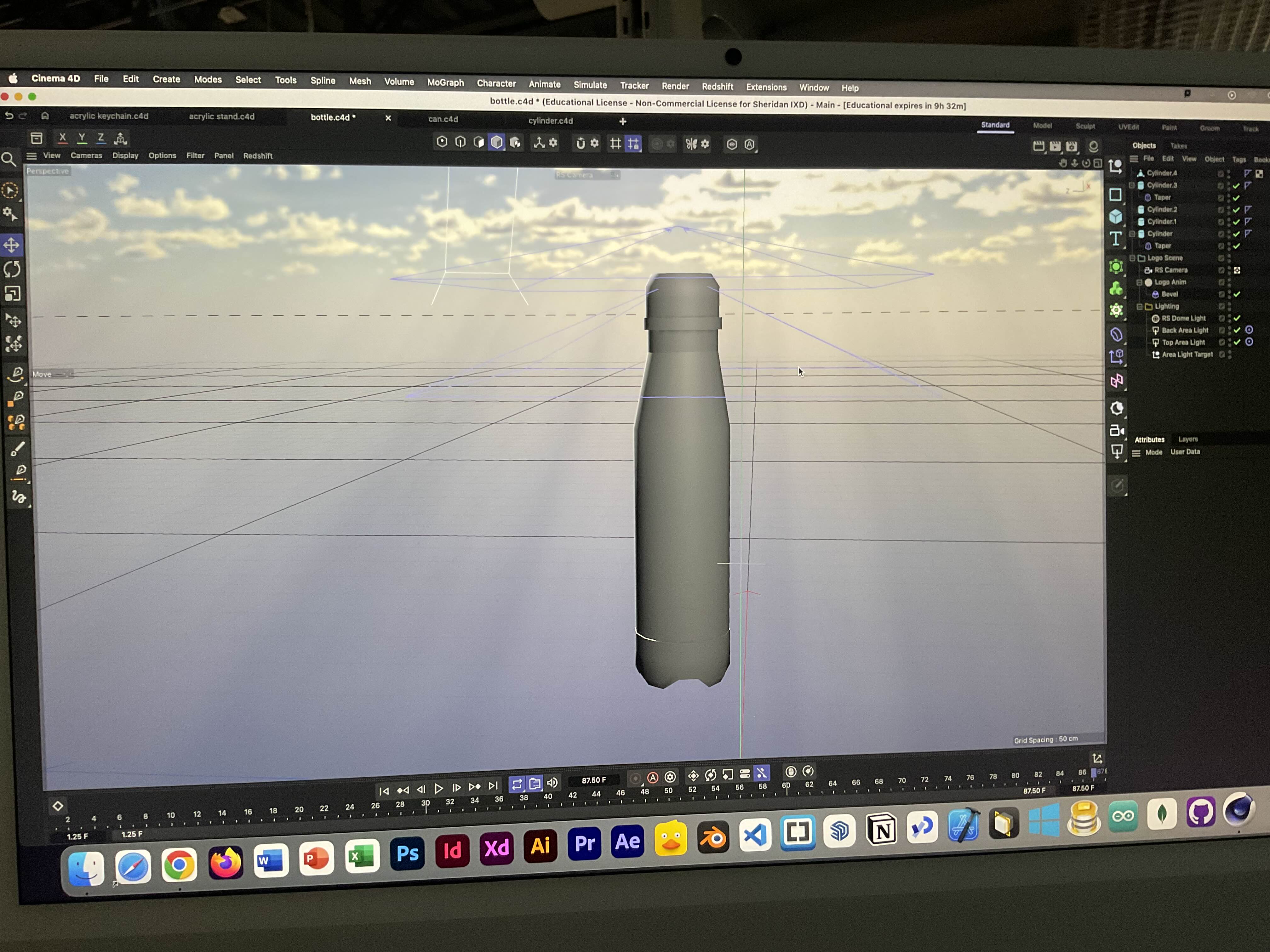 I didn't expect the water bottle to be as complicated as it was, but it was fun. To get the top of the bottle to taper to the lid properly, I found that I had to separate the bottle into multiple sections.