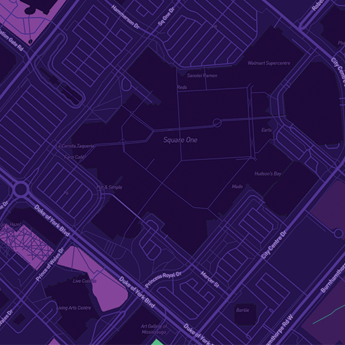 One of my friends I was talking to suggested the color palette for this map and I decided to keep labels for roads and buildings on.