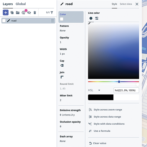 For the first map I was interested in messing with the road layer in mapbox to put in simple data.