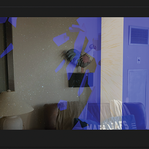 The hardest part of the projection mapping was lining up all of the surfaces so it looked like two holes were breaking up the space.